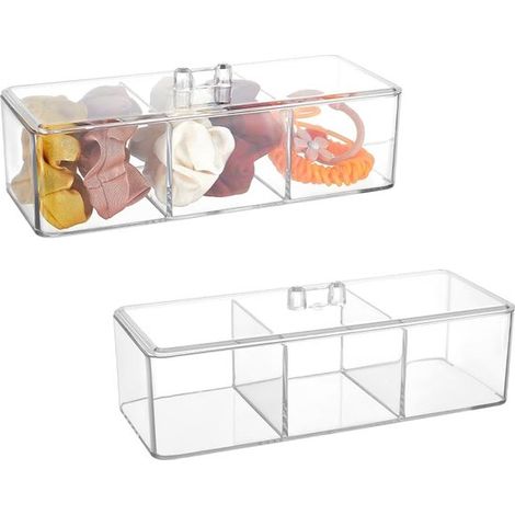 Set di 2 organizer per trucchi in plastica, 23 x 9 x 8 cm, organizer da bagno, 3 scomparti, porta trucchi, contenitore, organizer da scrivania. (1/5)