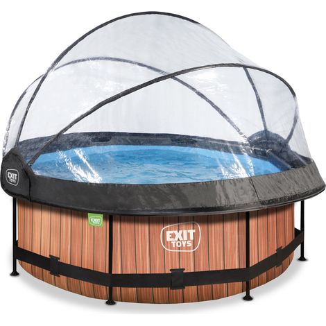 EXIT Wood Pool 8ft x 30in with Filter Pump and Dome – Brown (1/4)