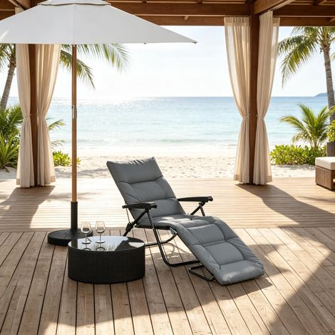 Fauteuil pliant confortable, inclinable multifonctionnel à dossier ajustable, chaise longue compacte et repliable (lot d'1 siège relaxant). (1/5)
