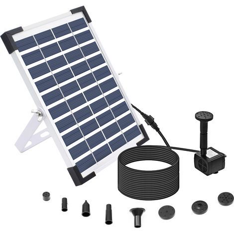 Fontana solare da esterno da 5W, pompa solare per laghetto, pompa ad acqua solare per fontane, vasche per uccelli, laghetti, piscine, 4 ugelli, 280 l/h, portata massima: 80 cm (1/3)