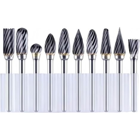[NEVER USED] 10 Pieces Double-Cutting Rotary Router Bits with 1/8" Shank for Wood Carving and Engraving