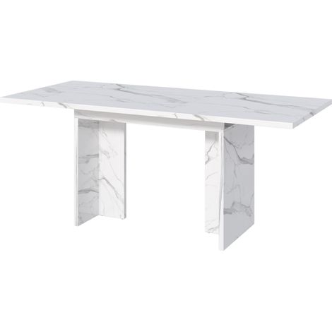 Table à manger extensible rectangulaire en MDF blanc marbré 140-180x80 cm pour 6-8 personnes (1/5)