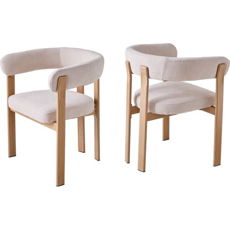 Wokaka Lot de 2 Chaises vintage - Dossier incurvé - chenille douce - Pieds en métal - Cuisine et salle à manger - Beige