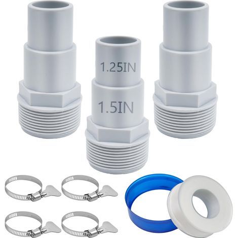 Adaptateur de tuyau de piscine universel de remplacement, 1-1/4" ou 1-1/2", lot de 3. Compatible avec pompe, filtre et écumoire de piscine hors sol. Compatible avec Hayward SPX1091Z7 ou SPX1091Z4.