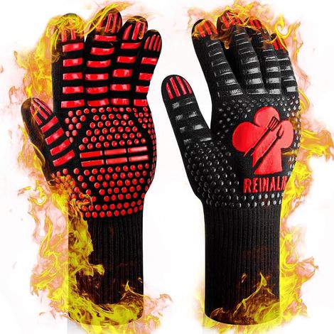 Gants de Barbecue, Gants de Four Résistant à la Chaleur jusqu'à 500°C Gants de Gril de Cuisson en Silicone antidérapants pour la Cuisson, Le soudage (L/XL/XXL, Rouge) (1/5)