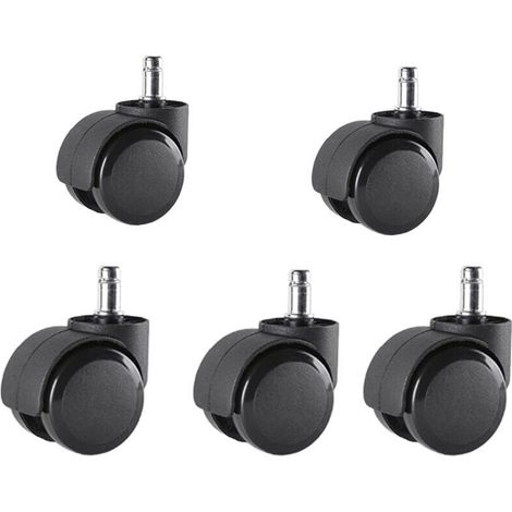 Jeu de 5 Roulettes de chaises de bureau 11 mm x 22 mm - - Roulettes pour sols durs jusqu'à 175 kg - - Roues pour chaises pivotantes - - Installation facile sans outils