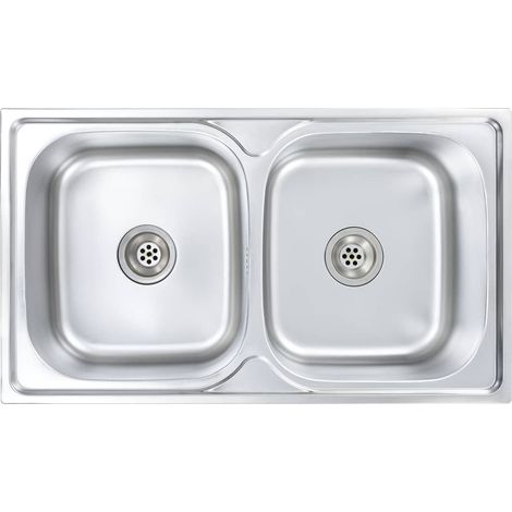 Fregadero doble con colador y sifón 84 x 48 cm acero inoxidable 020002359 (1/5)