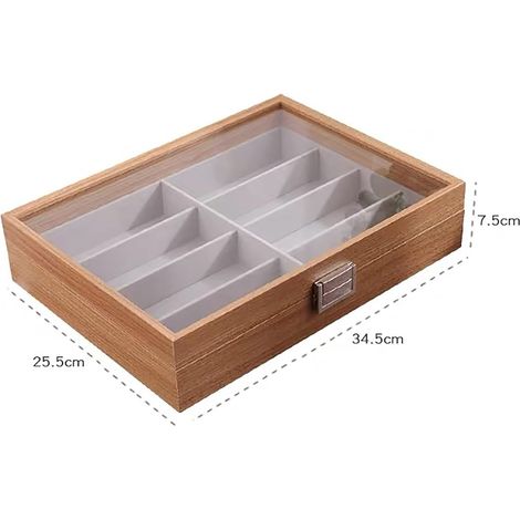 Boîte de rangement en bois pour lunettes de soleil, 8 compartiments (1/4)