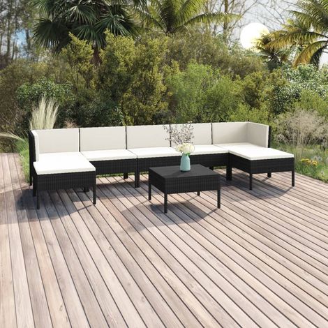 Set Divani da Giardino 8 pz con Cuscini in Polyrattan Nero vidaXL (1/5)