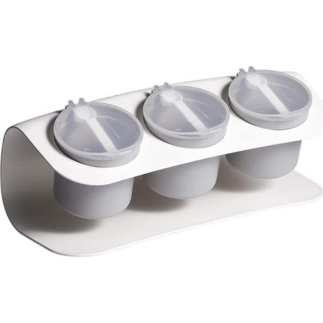 Set mit 3 weißen Gewürzgläsern, Löffeln und Gewürzregal (1/5)