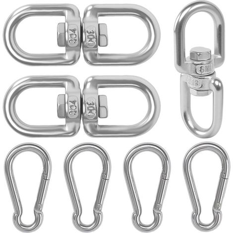 Aerial Silks Lot de 2 émerillons rotatifs M8 avec 4 mousquetons en acier inoxydable 304 pour chaise suspendue, sac de frappe, barbecue pivotant, balançoire d'arbre (1/5)