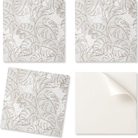 Azulejos de vinilo est茅ticos para pared con estampado de hojas en l铆neas, 9x30x30 cm.