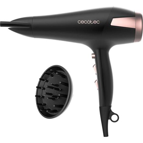 Cecotec Sèche-cheveux de Bamba IoniCare Elegance. 2400W avec moteur AC, technologie ionique et débit d'air élevé, 2 vitesses et 3 températures, comprend un embout concentrateur et un diffuseur.