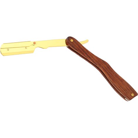 Rasoir droit classique en bois avec manche antidérapant pour rasage traditionnel - Modèle S80-7 doré (lame non incluse) (1/5)