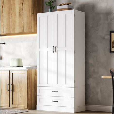 Meuble de cuisine 80 x 38 x 180 cm en MDF blanc avec 3 étagères et 2 tiroirs HAVRYA (1/5)