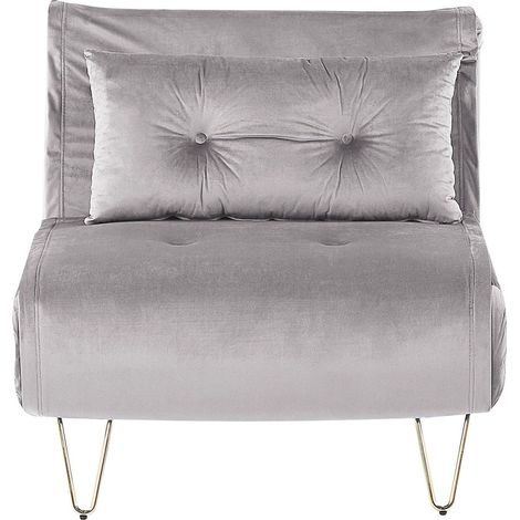 Beliani – Canapé convertible 1 place en velours gris – Pieds en métal doré – Mécanisme clic-clac – Surface de couchage 200x85 cm