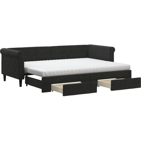 Maison Exclusive - Lit de jour avec gigogne et tiroirs noir 80x200 cm velours