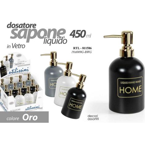 Dispenser Dosatore Sapone liquido in vetro home oro 450 ml 3 Colori (1/2)