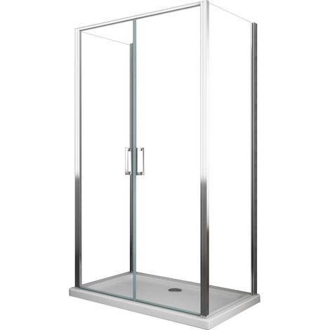 Box doccia a 3 lati, con apertura a battente tipo saloon dentro e fuori, vetro 6 mm 67,5-70 ANTE FISSE SALOON 117-120