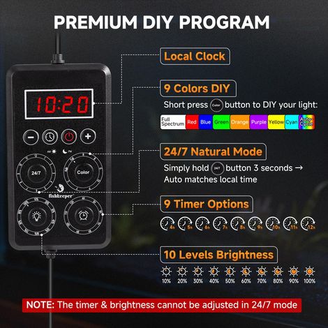 Éclairage LED pour Aquarium Étanche IP68 - Lampe LED pour Plantes Aquatiques avec Minuterie Automatique 24/7 et Intensité Variable Lumineuse, Spectre Complet pour Bac à Poisson