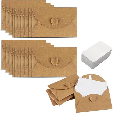 30 enveloppes en papier kraft avec cartes blanches et fermeture en forme de cœur. Mini enveloppes vintage à personnaliser. Idéales pour la Saint-Valentin, les fêtes, les anniversaires et autres occasi (1/5)