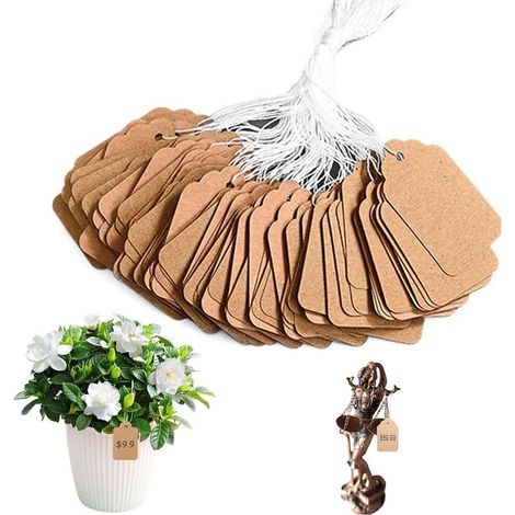 500 Pièces Etiquette Prix, Etiquettes avec Lanière, Etiquette Vtement Créativité, Etiquettes Vetements Rétro, pour Vêtements, Chaussures, Bijoux, Cadeaux, Papeterie (Marron) (1/5)