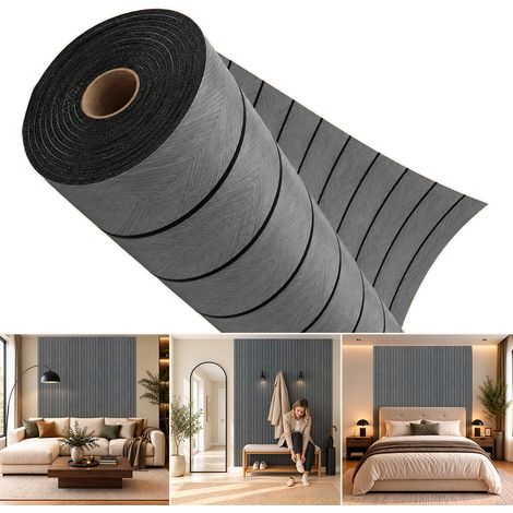 Jiubiaz Pannello murale 3D autoadesivo effetto legno, 40 x 300 cm, rivestimento murale in PVC effetto listelli, Grigio scuro (1/5)