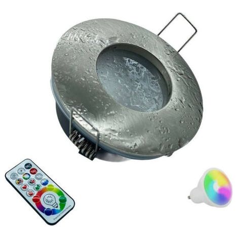 Spot Led Encastré Pour Salle De Bain Douche Cabine Lampe Rgbw 10w Gu10 Chromothérapie Chrome Satiné (1/3)