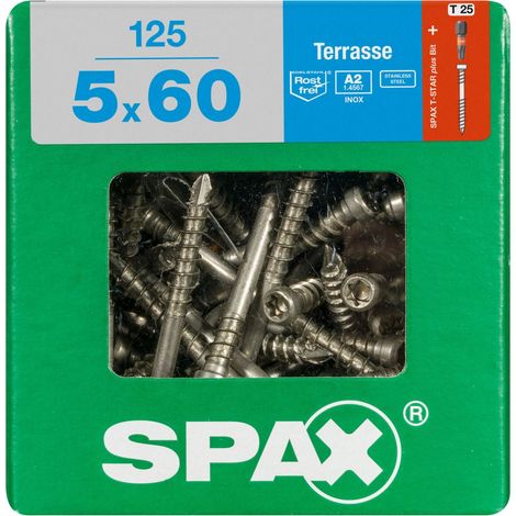SPAX Terrassenschraube, 5 x 60 mm, 125 Stück, Fixiergewinde, Zylinderkopf, T-STAR plus T25, CUT-Spitze - 4507000500606