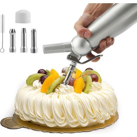 500 ml Sahnespender aus Aluminium, professioneller Sahnespender aus Aluminium mit 3 Düsen für Schlagsahne, Cremes und Soßen (1/4)