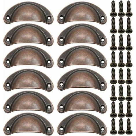 12 Pièces Poignée de Porte Coquille, Rétro Poignées de Porte, Poignées de Meubles Traditionnelles en Demi Lune Avec Vis, pour Tiroir, Armoire, Commode (Bronze Rouge) (1/4)