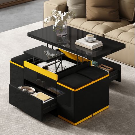 Schwarzer ausziehbarer Couchtisch 100 x 50 x 43 cm (1/5)
