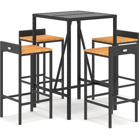 Maison Exclusive - 5-tlg. Gartenbar-Set Schwarz Poly Rattan & Mas (1/5)