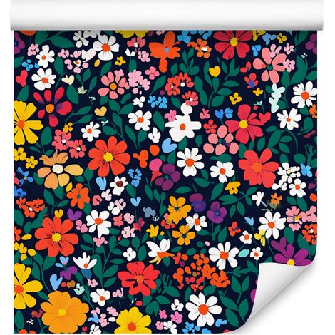 Tapete mit kleinen Blumen in Türkis und Marineblau für Wohn- und Schlafzimmer, 50 x 1000 cm (1/5)