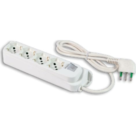 Weiße Steckdosenleiste FANTON mit Schalter und 4 Ausgängen, 2P+E 16A Stecker – zuverlässig und hochwertig