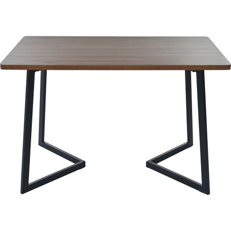 Table à manger rectangulaire 117x68 cm en MDF avec pieds en métal noir et effet noyer (1/5)