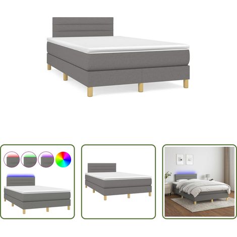 vidaXL LED-Leiste - Boxspringbett mit Matratze & LED Dunkelgrau 120x190 cm Stoff (1/5)