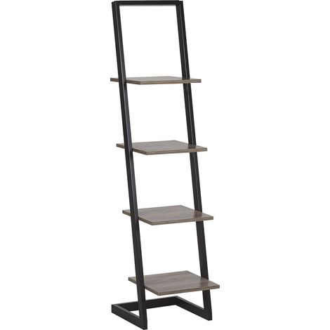 Librería madera negra y oscura estantes de madera estructura de metal estantería independiente diseño moderno Joplin (1/5)
