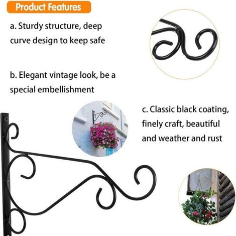 Crochet mural pour suspension de plantes, design vintage noir, adapté pour intérieur et extérieur, idéal pour accrocher vos plantes et décorations (1/5)