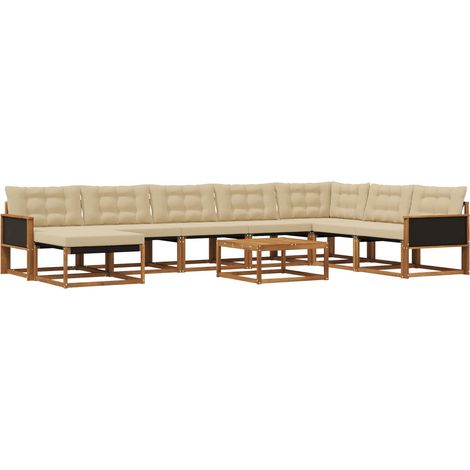 Conjunto de sofás de exterior con cojín 9 pcs Natural y Beige vidaXL (1/5)