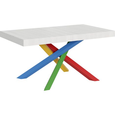 Tavolo allungabile 160/264x90 cm Volantis bianco frassino gambe multicolore 4/B