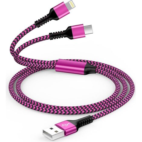 2 en 1 Câble Multi USB, Multi Chargeur USB Câble avec USB C Lightning Connecteurs pour iPhone 17/16/15/14/13/12/11, Galaxy S25/S24/S23 Ultra,Huawei,MacBook, Cable Chargeur Multi Embout -1.2M (1/5)