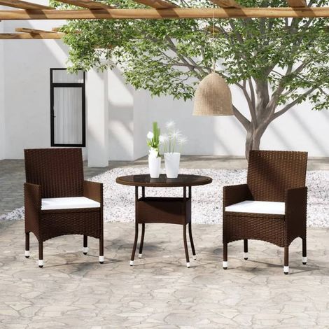 Garden Bistro Set Brown Poly rattan Standard Removable Covers vidaXL