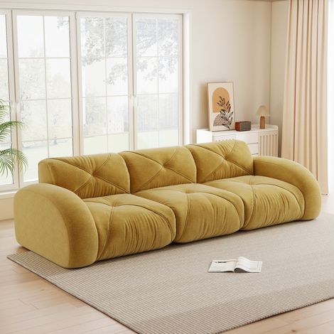 Sofá modular sin estructura de 3 plazas en chenilla amarilla, 281 x 95 x 76 cm, OKWISH (1/5)