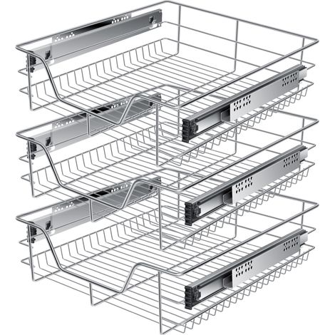KESSER® Cajón telescópico cajón de cocina armario de cocina cesta extraíble armario extraíble cajón de extracción total  3x 50cm - Plata