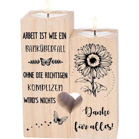 Personalisierter Kerzenständer Holz Dankeschön Geschenk Kollegen (1/5)