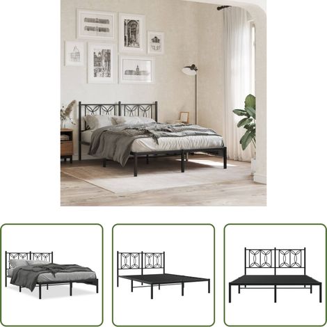 vidaXL Cadre de lit métal sans matelas avec tête de lit noir 140x190cm (1/5)