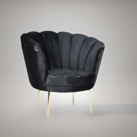 Sessel Orel aus schwarzem Samt Babyface 28 mit goldenen Füßen H76xB70xT70 (1/4)