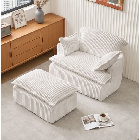 Sillón con reposapiés en tejido bouclé, comprimido, beige HAVRYA (1/5)