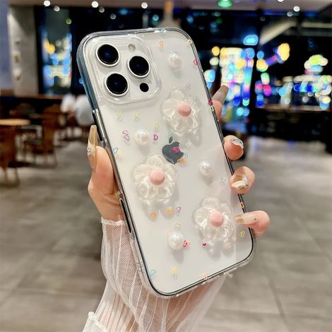 Coque de téléphone 3D à motif floral mignon (iPhone 16 Pro Max, noir), compatible avec iPhone, protection antichoc